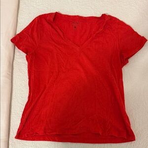 Madewell Bright Red V-Neck Cap Sleeve Tee